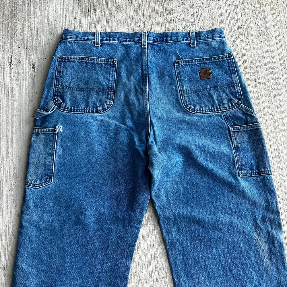 Carhartt denim blue jean double knee work wear carpenter pants